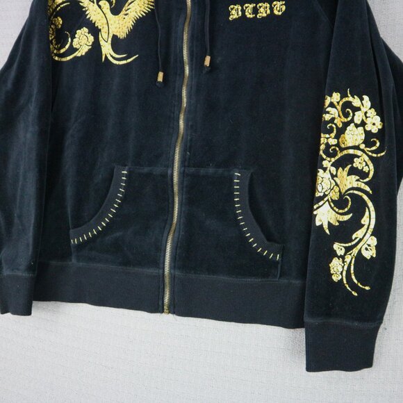 BCBGMAXAZRIA Velour Rhinestone Gold Floral Y2K Grunge Hoodie Large Velvet - Picture 4 of 6